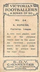 1933 Godfrey Phillips B.D.V. Victorian Footballers (A Series of 50) #24 Allan Hopkins Back
